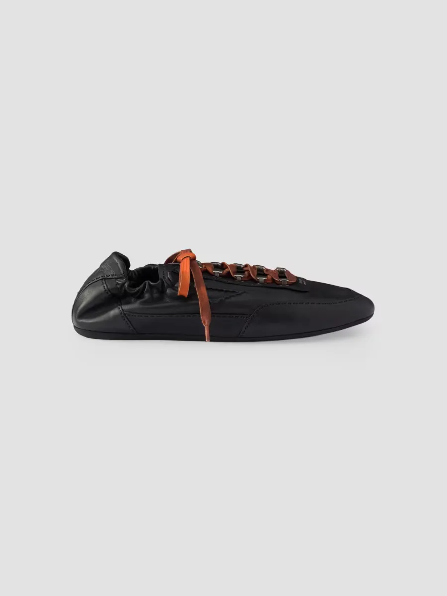 Collapse Antiqued Nappa Leather Sneakers with Hooks by Prada