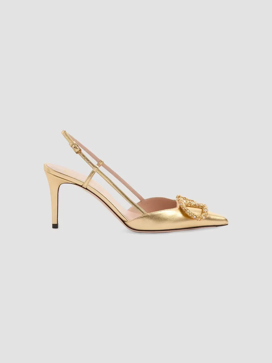 VLogo Signature Laminated Nappa Leather 80MM Slingback Pumps