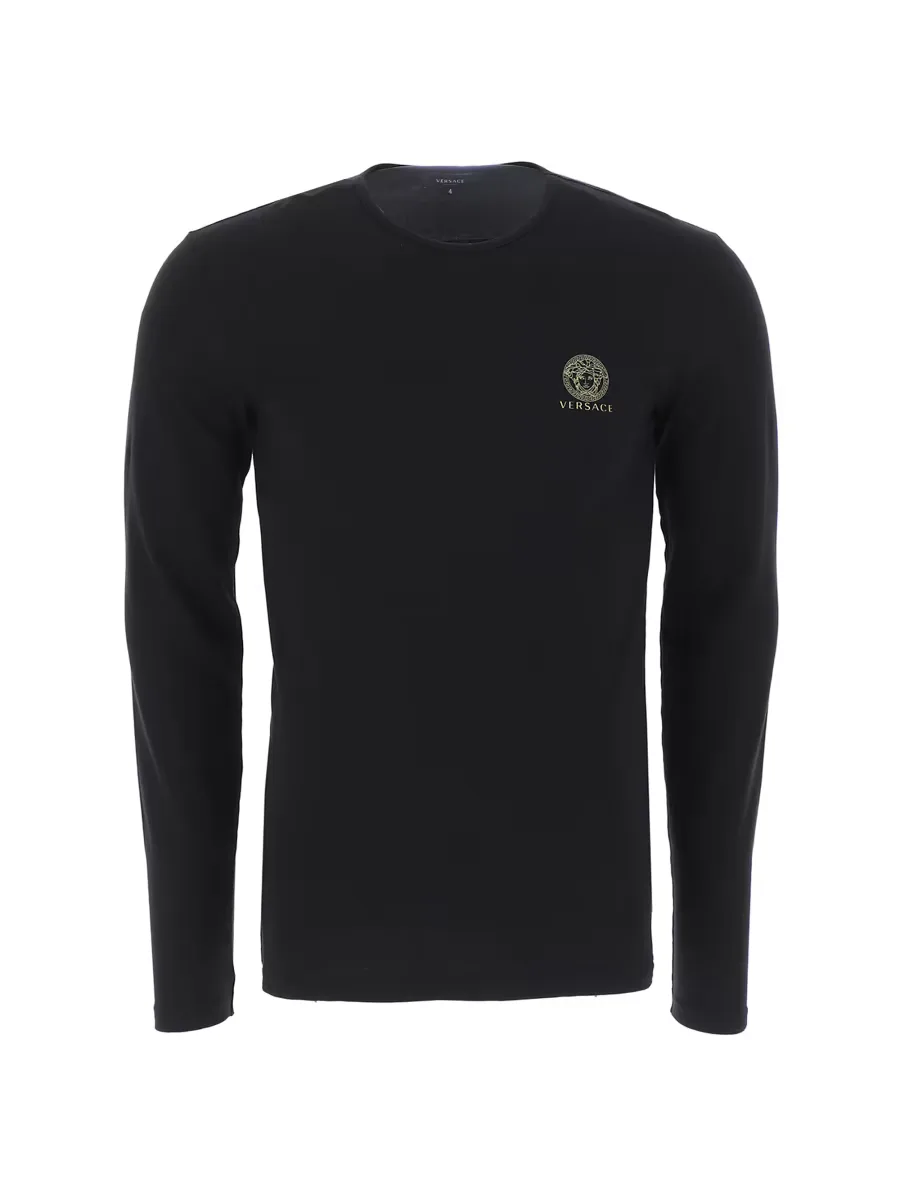 Long-Sleeve Cotton Stretch Crewneck by Versace