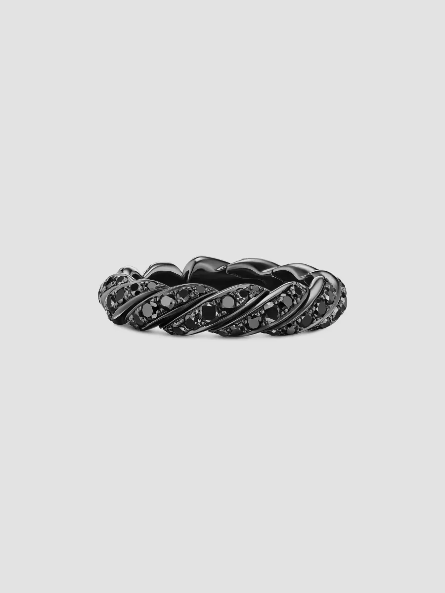 Sculpted Cable Flex Band Ring in 18K White Gold - Black Diamond by David Yurman