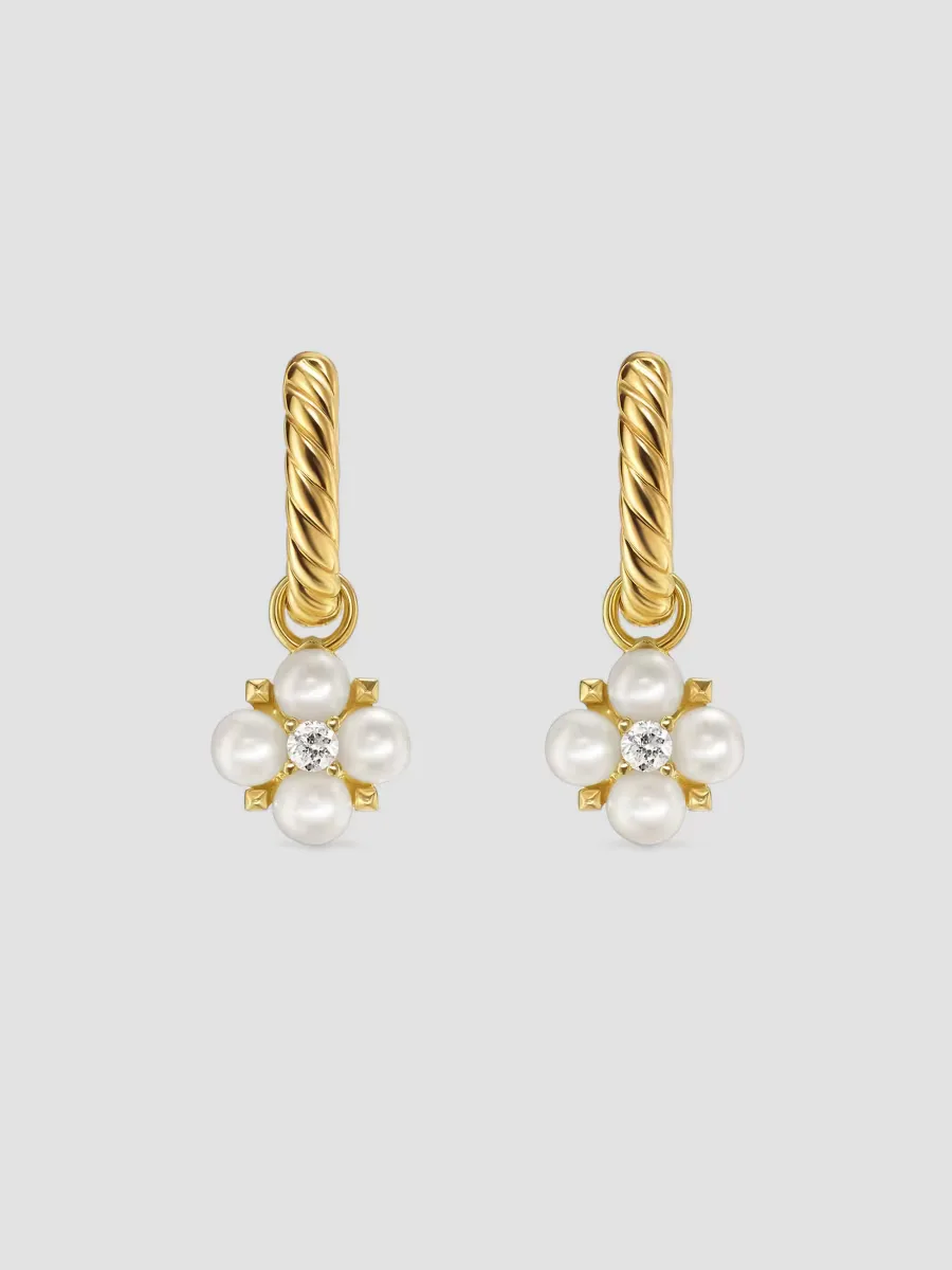 Petite Modern Renaissance Pearl Drop Earrings in 18K Yellow Gold with Diamonds, 18MM by David Yurman