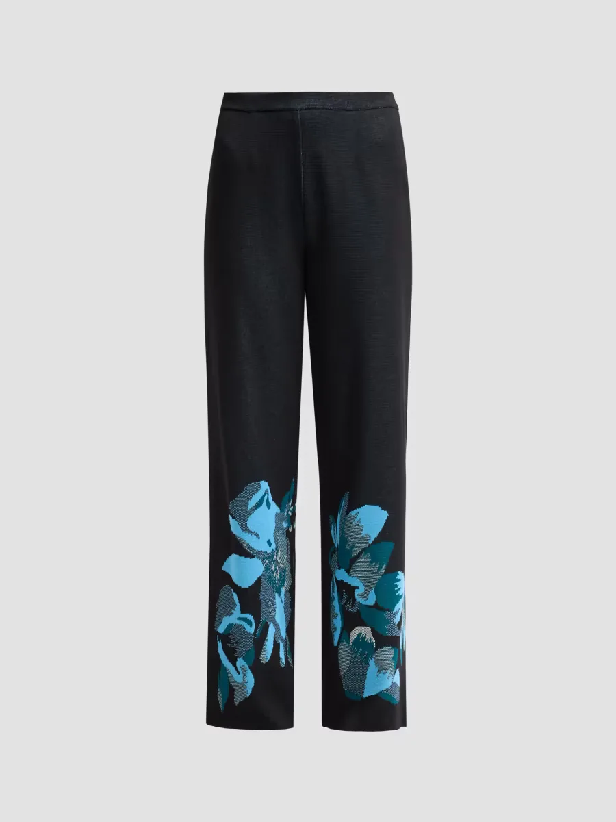 Floral Jacquard Straight-Leg Pants by Ming Wang