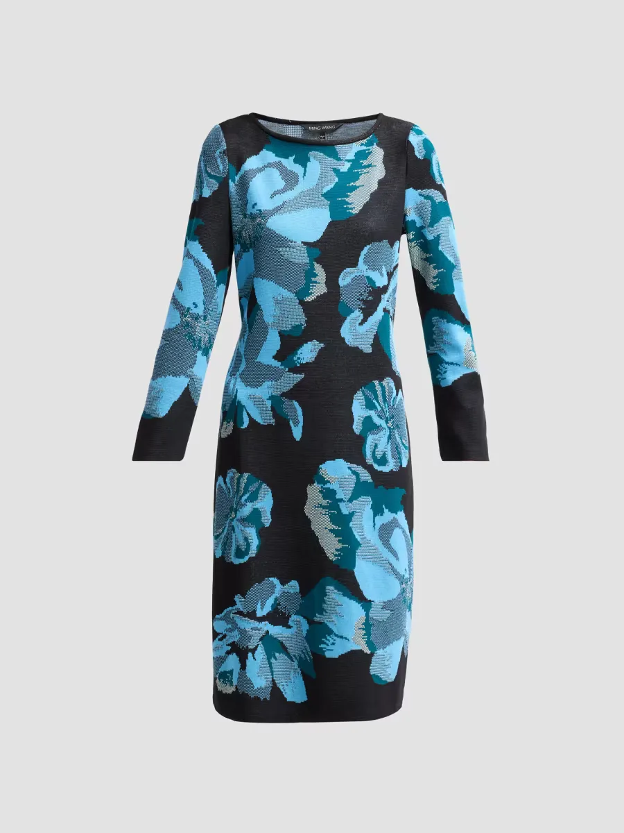Floral Jacquard Knit Knee-Length Dress