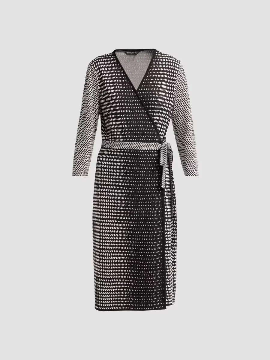 Monochrome Knee-Length Wrap Dress by Ming Wang