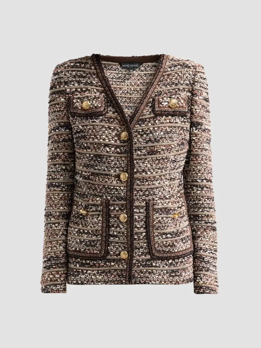 Eyelash-Tweed Knit Jacket by Ming Wang