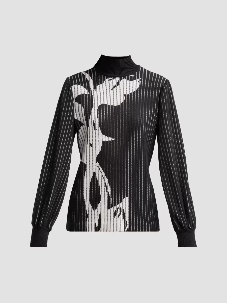 Floral Mock Turtleneck Top by Ming Wang