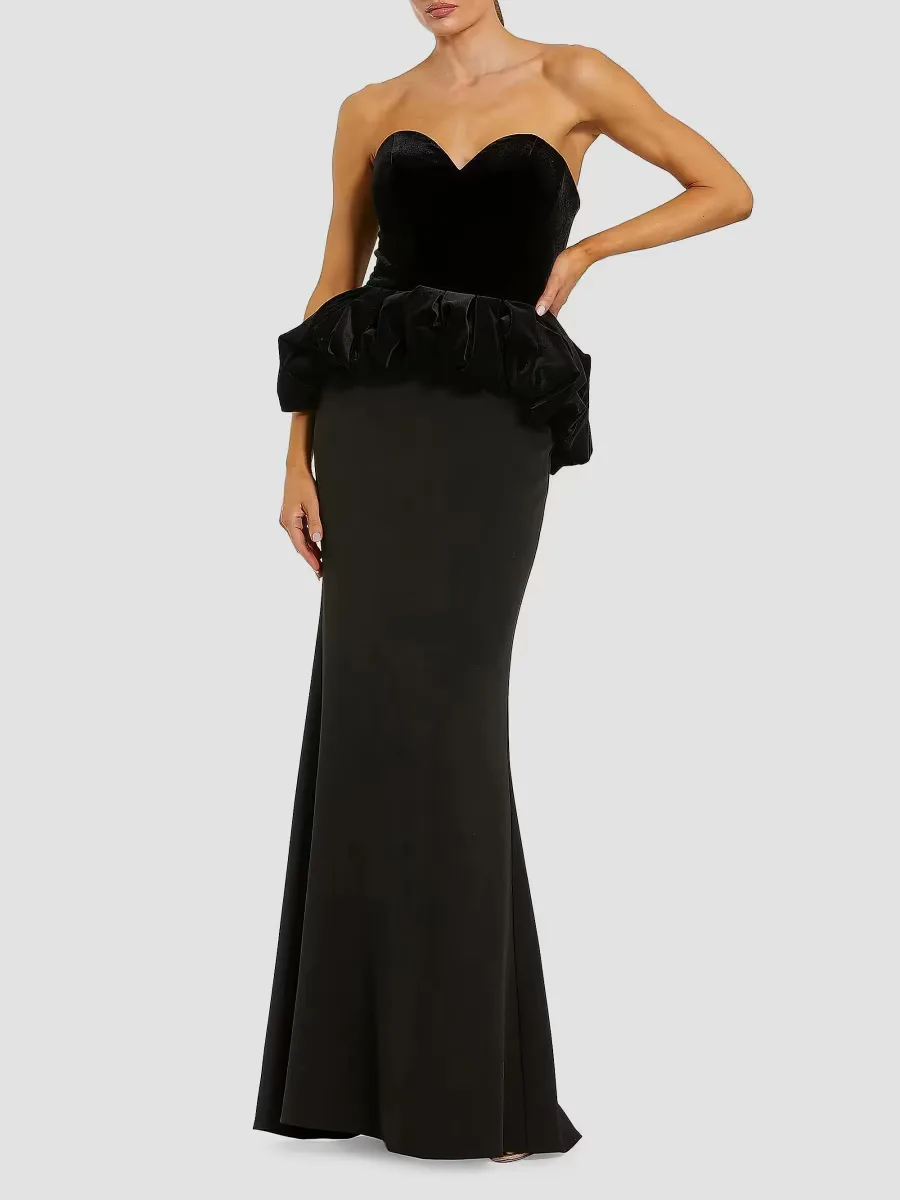 Mac Duggal Mixed-Media Strapless Peplum Gown by M.A.C.