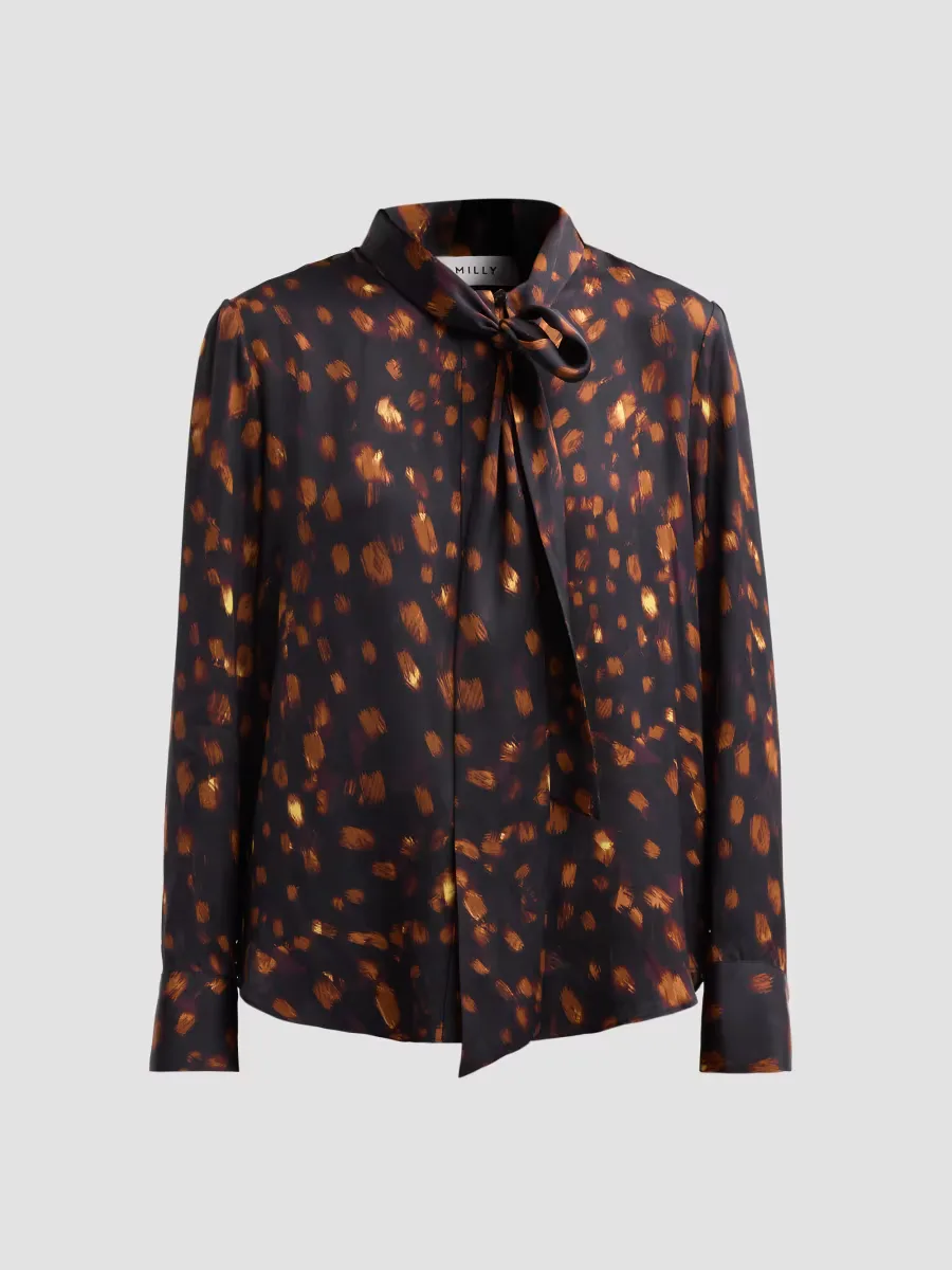 Printed Tieneck Silk-Blend Blouse by Milly