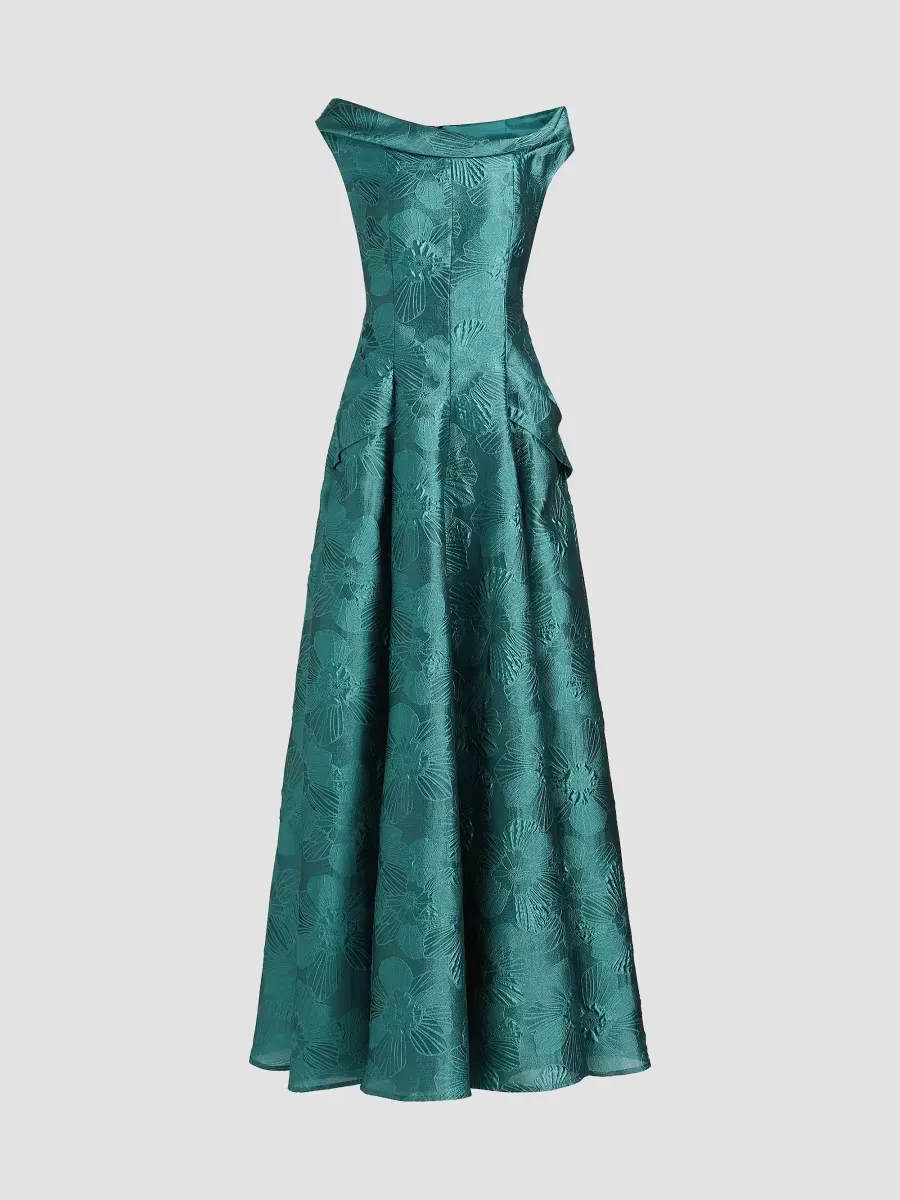 Floral Jacquard A-Line Gown