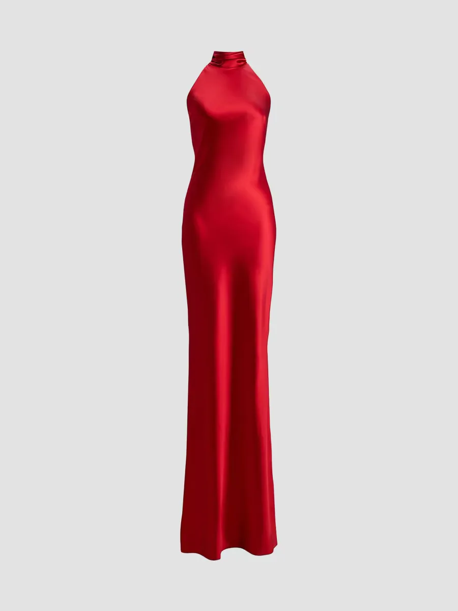 Chilton Stretch-Satin Halter Gown