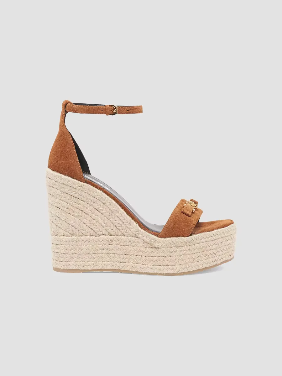 120MM Medusa Suede Espadrille Platform Wedge Sandals by Versace