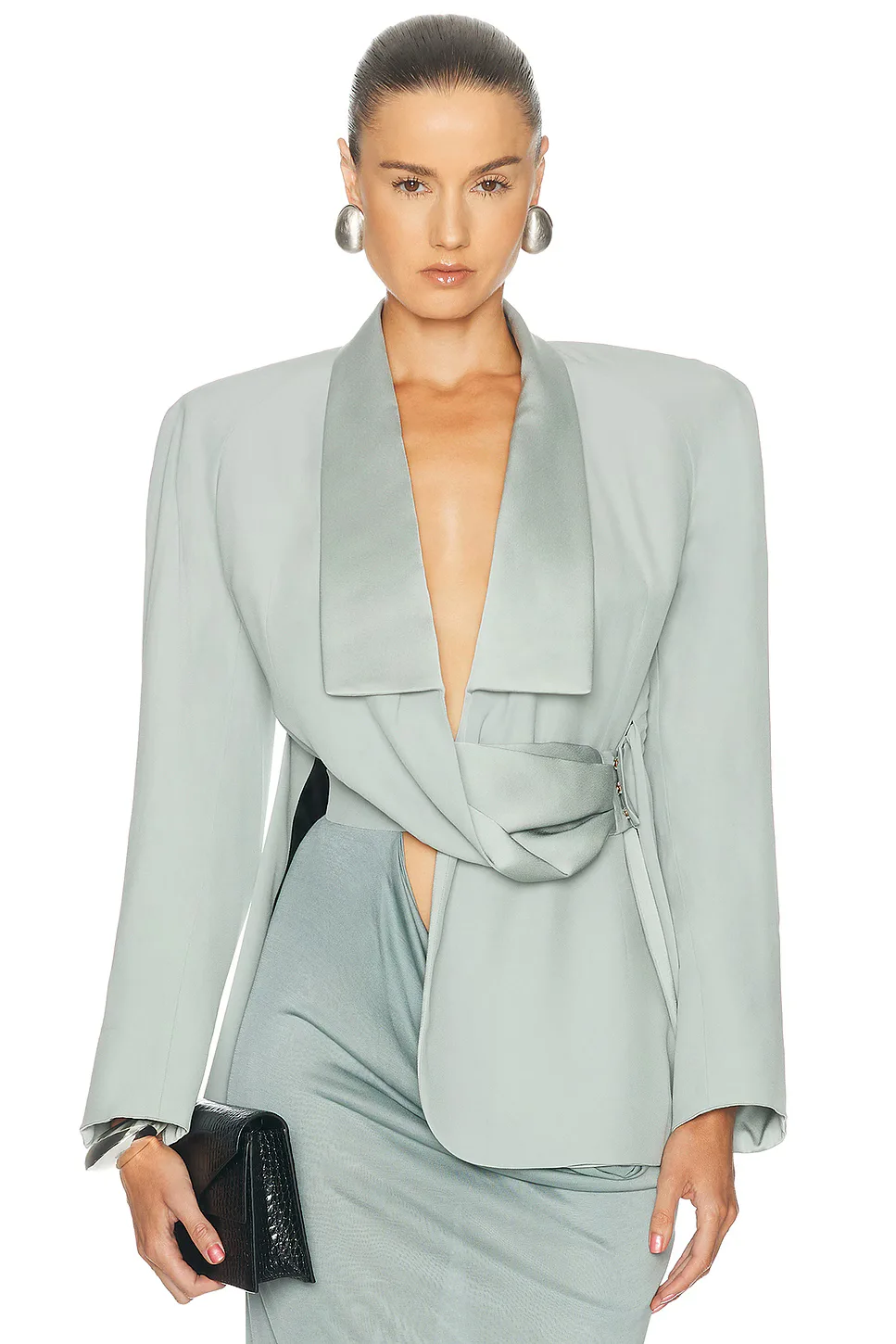 Satin Draped Blazer by Burc Akyol