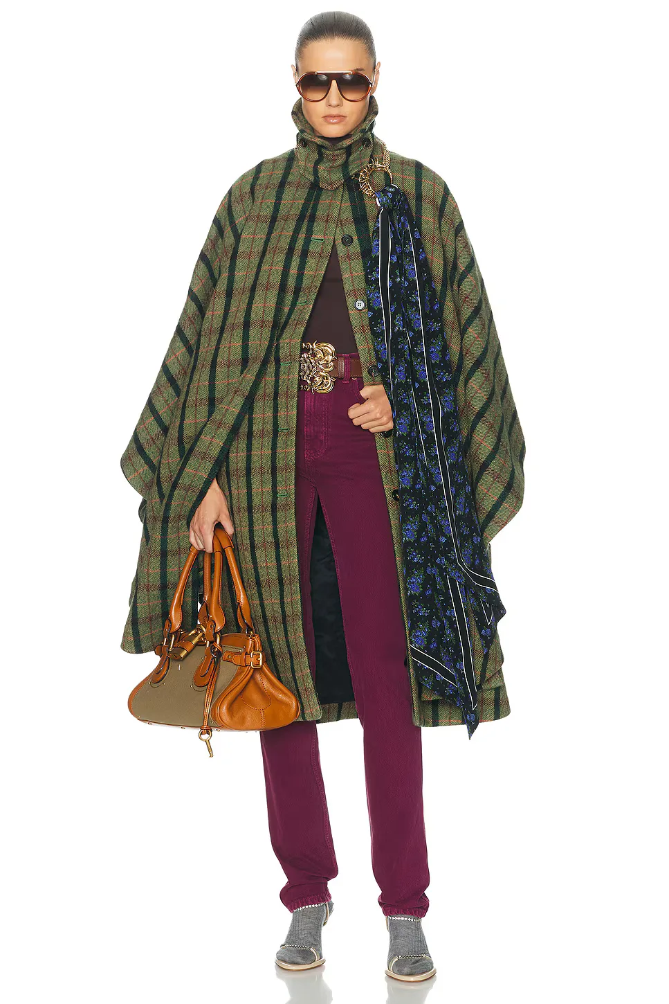 Brushed Wool Check Coat by Chloé
