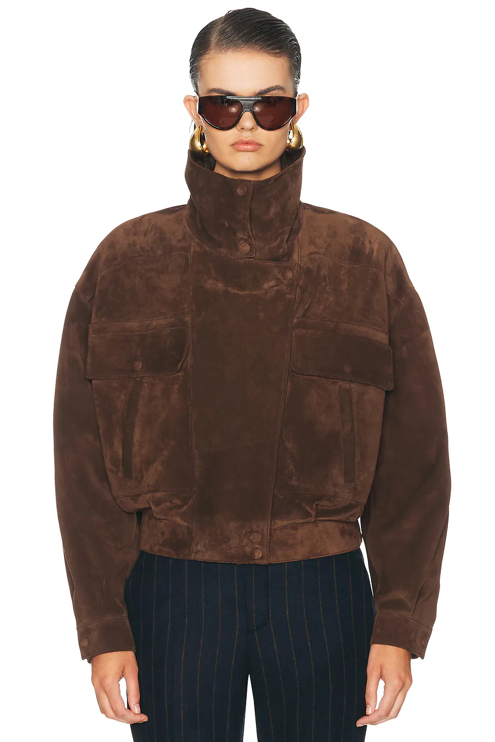 Suede Funnel Neck Jacket by Saint Laurent
