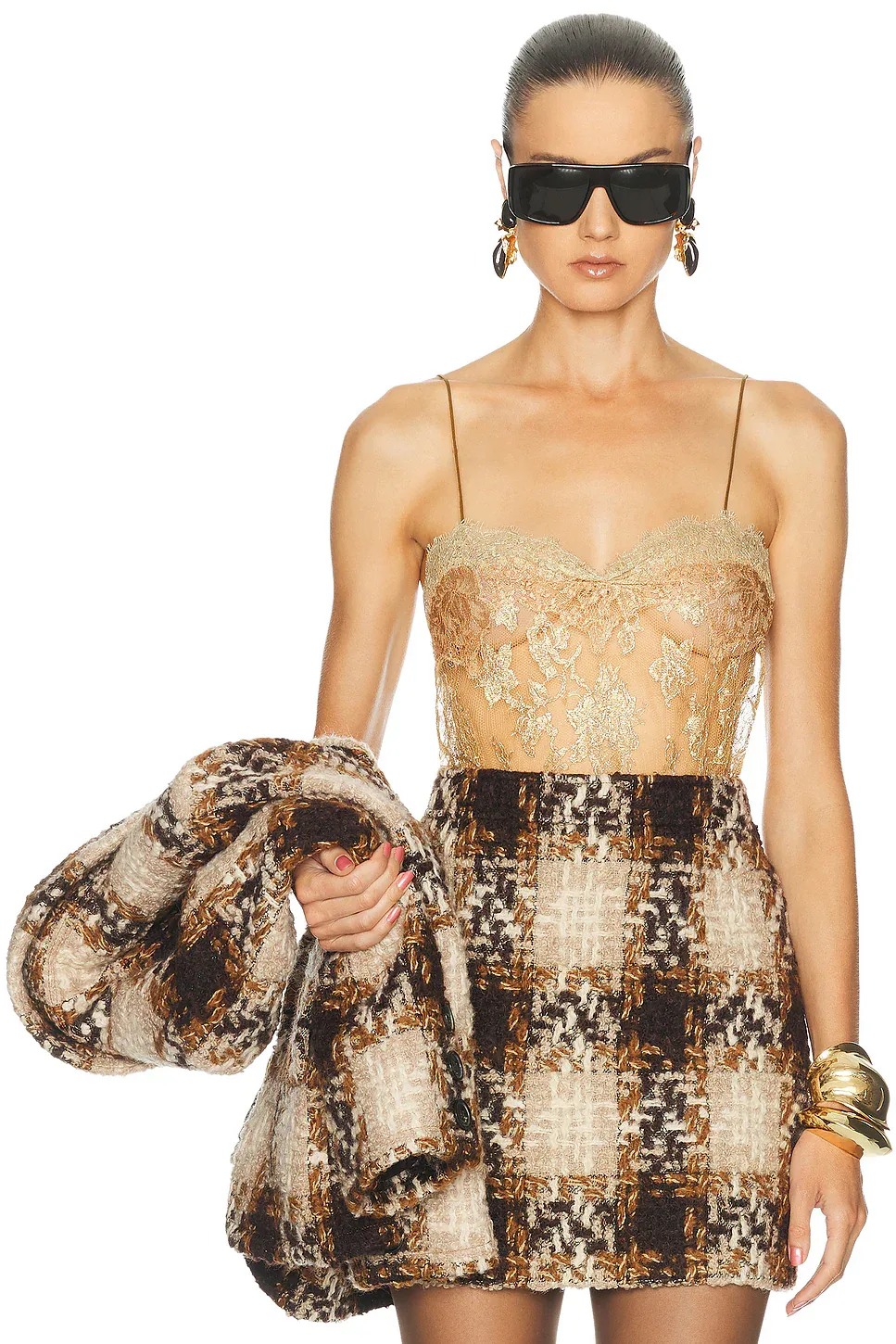 Metallic Floral Sheer Lace Top by Saint Laurent