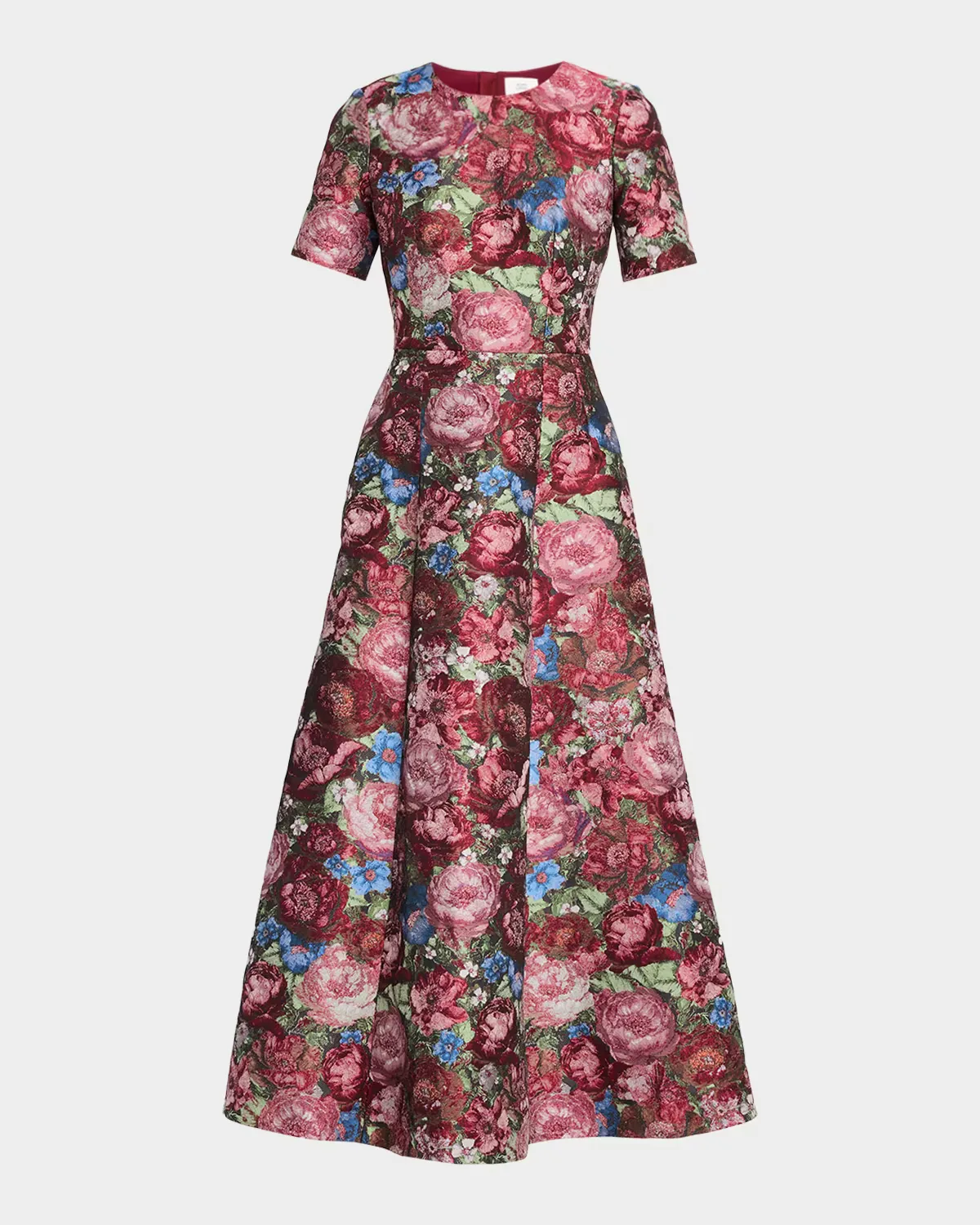 Evangeline Floral Jacquard Short-Sleeve Tea-Length Dress by Adam Lippes