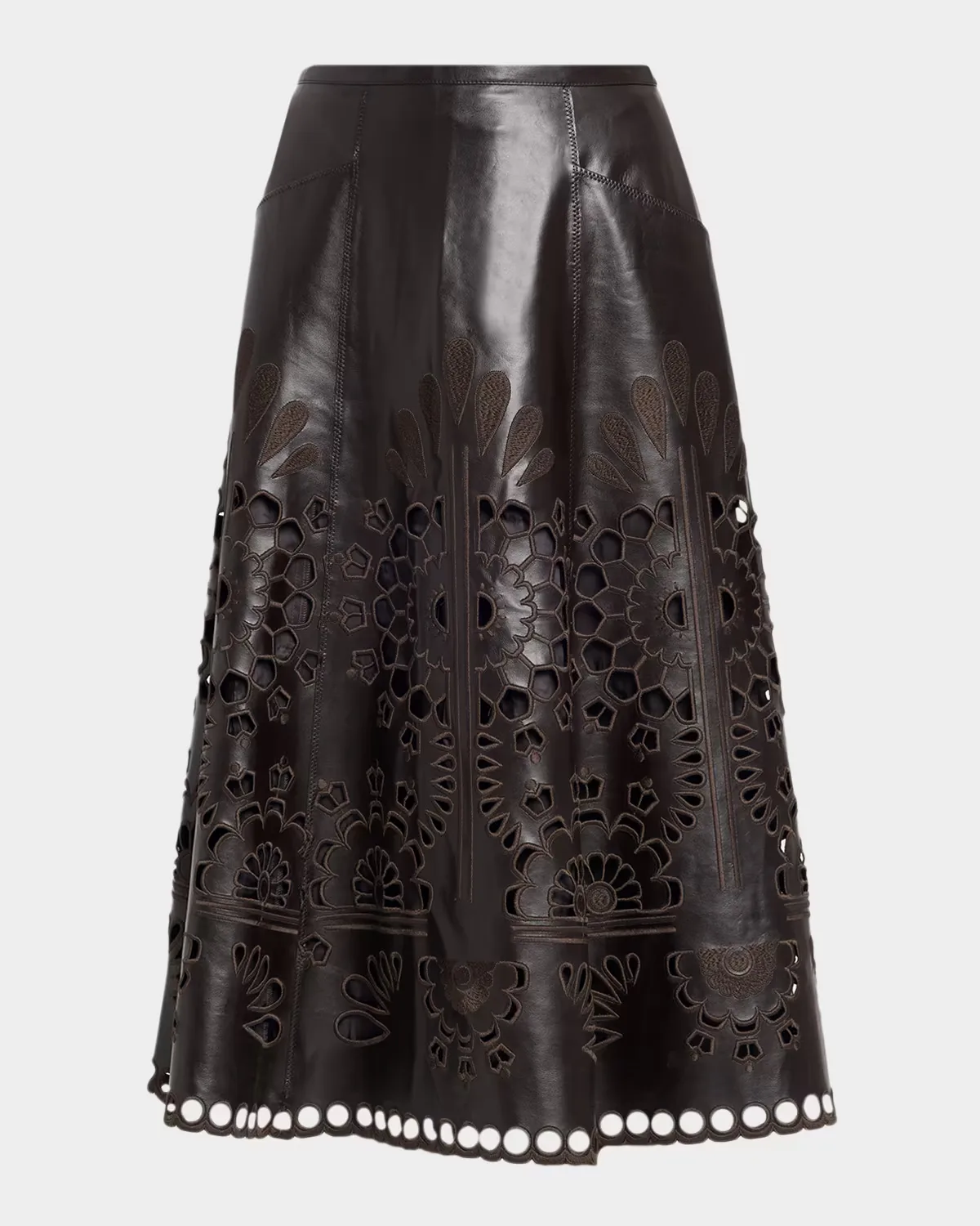 Embroidered Vegan Leather Midi Skirt by Maison Common