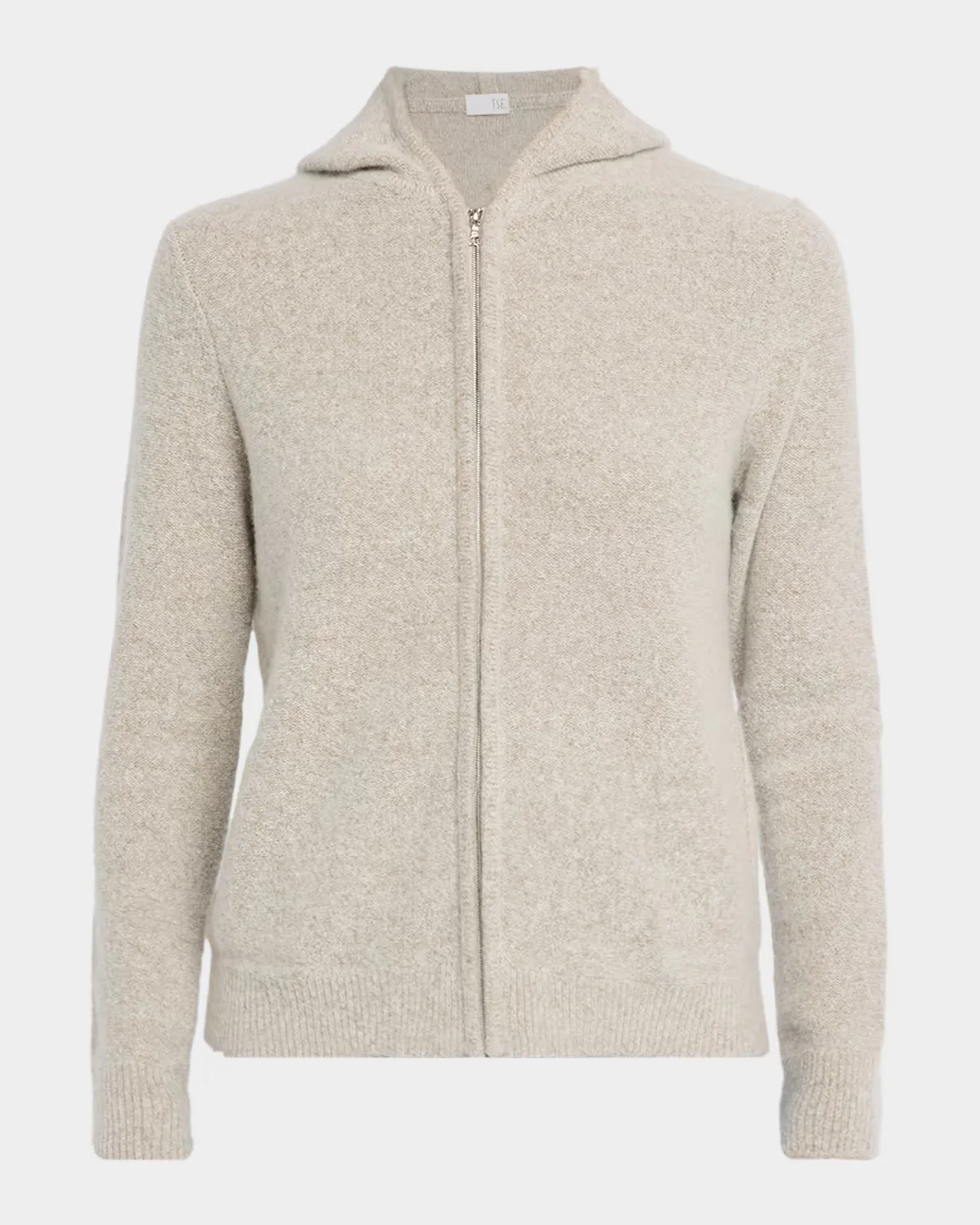 Cashmere Boucle Hooded Zip-Front Cardigan by TSE