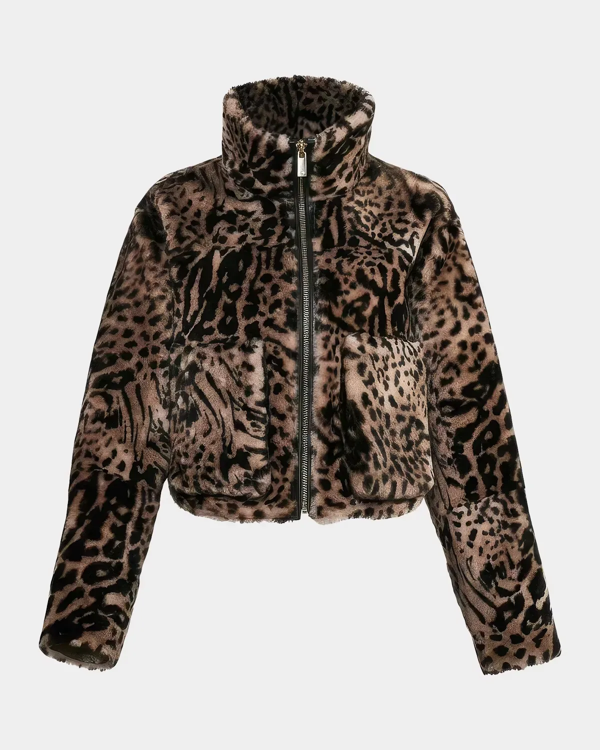 Select Animal-Print Shearing Zip Jacket by Gorski