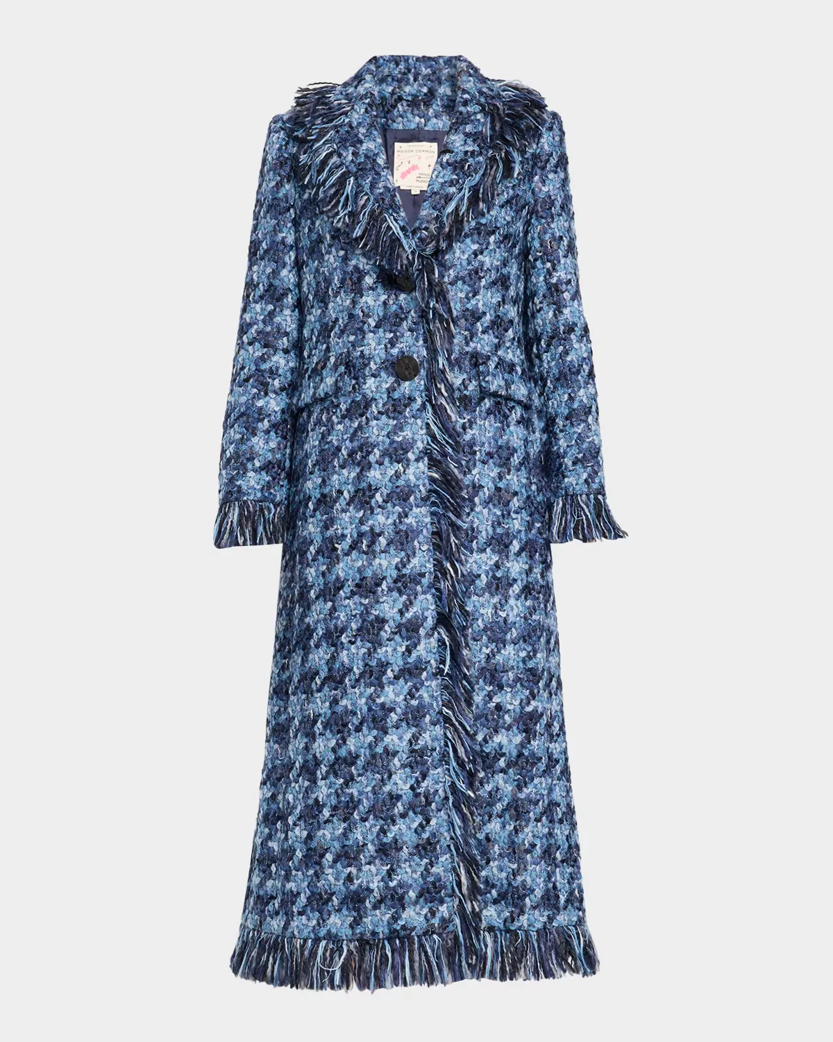 Houndstooth Tweed Fringed Single-Breasted Coat by Maison Common