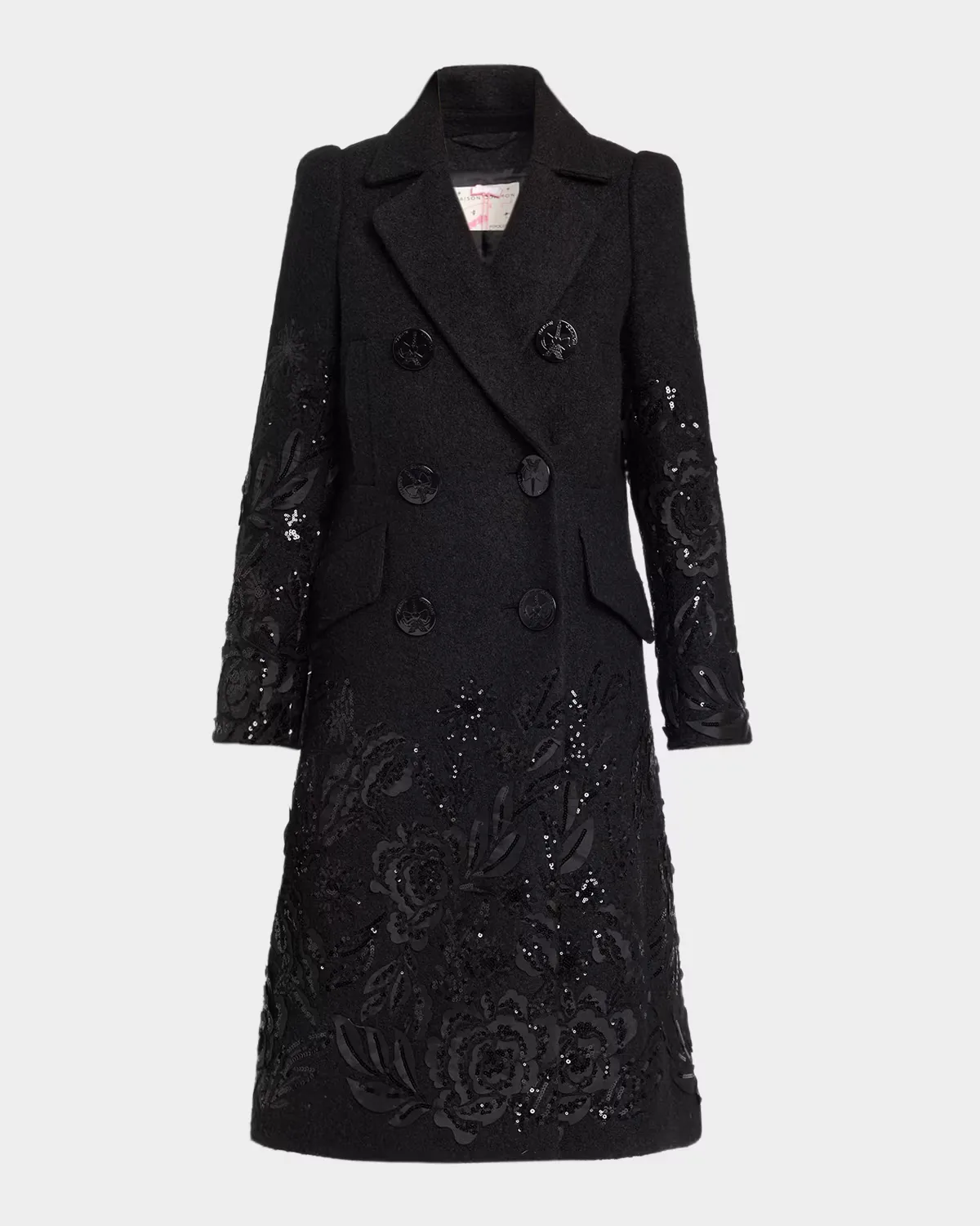 Embroidered Boucle Double-Breasted Long Coat by Maison Common