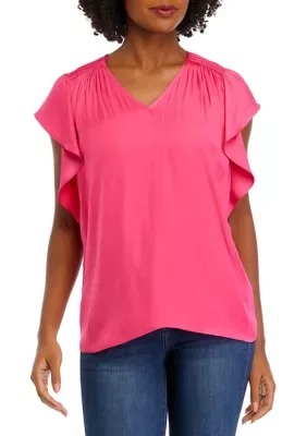 Flutter Sleeve Smocked Shoulder Airflow Blouse by Philosophy