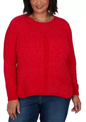 Jewel Neck Luster Chenille Pullover Sweater