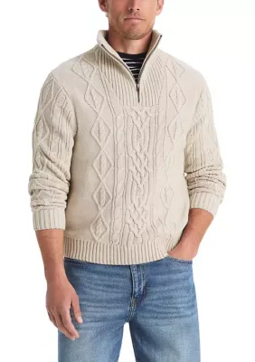 Stonewashed Cable Quarter-Zip Sweater