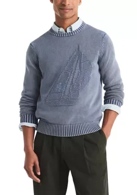 Intarsia Sailboat Crewneck Sweater