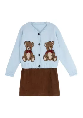 Corduroy Jumper with Motif Button Up Cardigan by Rare Editions