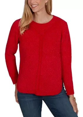 Jewel Neck Luster Chenille Pullover Sweater