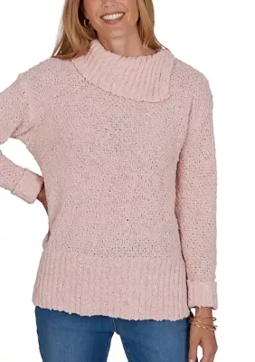 Split Cowl Neck Marled Popcorn Pullover Sweater by Ruby Rd