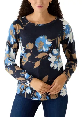 Long Sleeve Boat Neck Printed Sweater