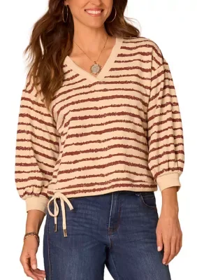 3/4 Blouson Sleeve Surplus V-Neck Cased Hem Top by Democracy