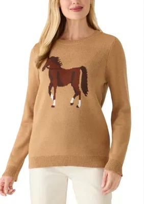 Long Sleeve Crew Neck Intarsia Sweater