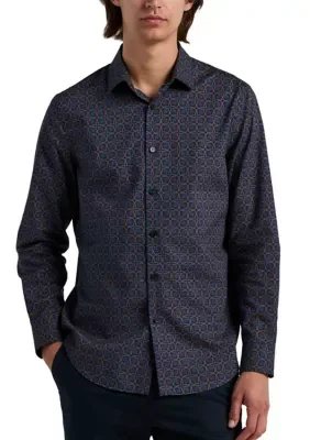 Long Sleeve Deco Floral Shirt by Perry Ellis