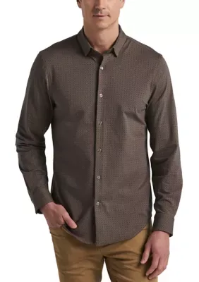 Long Sleeve Mini Fan Print Knit Shirt by Perry Ellis