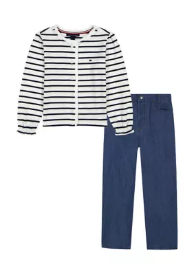 Striped Top and Denim Wide Leg Pants Set by Tommy Hilfiger