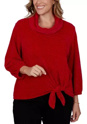 Cowl Neck Honeycomb Chenille Side Tie Top by Ruby Rd