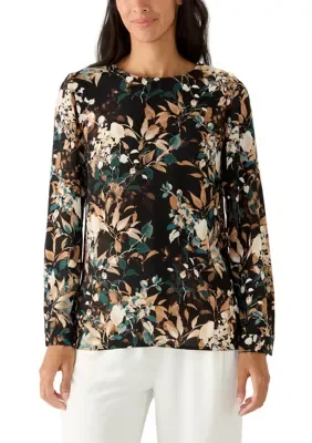 Button Shoulder Woven Floral Shirt by Anne Klein
