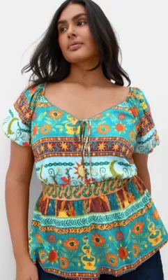 Amaria Print Tie Front Top by City Chic