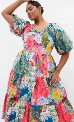 Fantasy Berry Floral Print V Neck Dress by City Chic