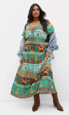 Amaria Print Tie Front Maxi Dress