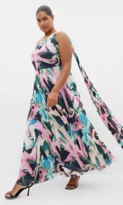 Eloura One Shoulder Rippled Print Maxi Dress by City Chic