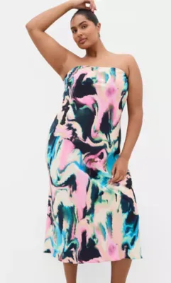 Rippled Print Strapless Slip Dress by City Chic