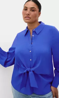 Isabella Long Sleeve Tie Front Shirt by City Chic