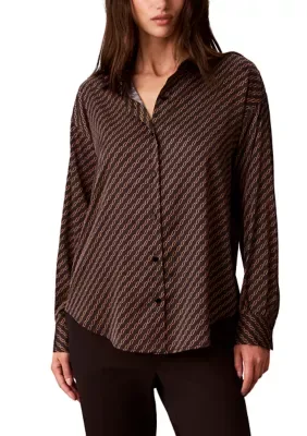 Satin Long Sleeve Button Down Shirt by Calvin Klein