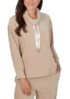 Satin Drawstring Cowl Neck Velveteen Top by Ruby Rd