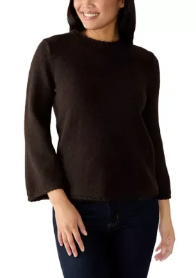 Long Sleeve Crew Neck Braid Trim Sweater by Anne Klein