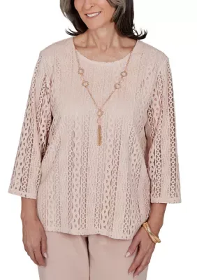 Luxe Be a Lady Vertical Crochet Texture Top by Alfred Dunner